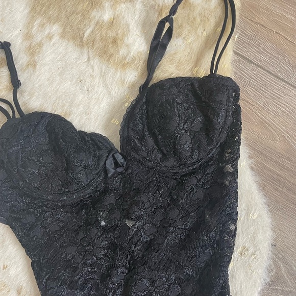 Victoria's Secret Tops - Victoria’s Secret vintage black lace high cut bodysuit